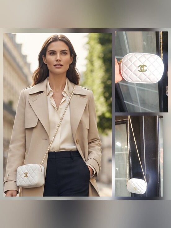 no brand Handbags - White Quilted Camera Bag with Gold Chain